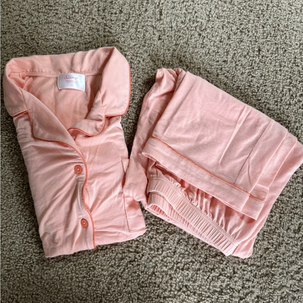 In My Sundays Peach Pink Women's Pajama Set - Soft Long Sleeve Top & Pants - Picture 1 of 7